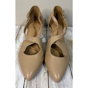 Naturalizer Women's Leather Okira Criss Cross Pumps Taupe Size 7M